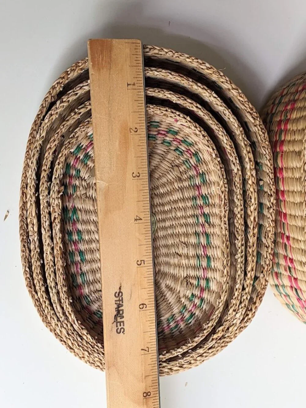 Vtg Sweet Grass Oval Nesting / Stacking Baskets Small Lidded Storage Boxes Set